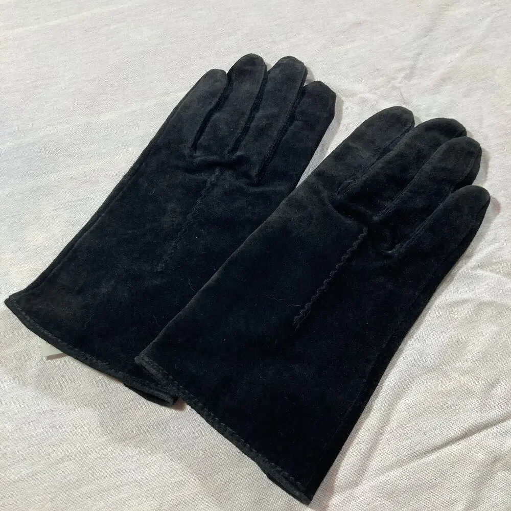 Vintage Unbranded Womens XL Black Suede Lined Driving Gloves Winter Gift Holiday
